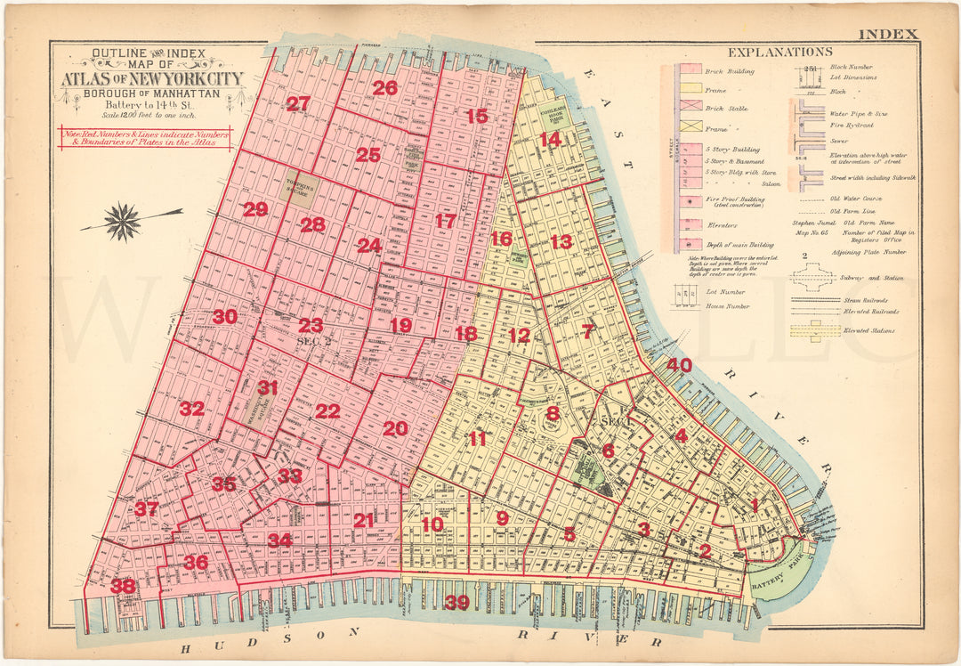 Manhattan, New York 1916 (Vol. 1) Index Map: Lower Manhattan