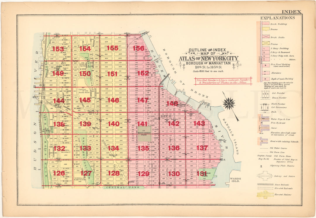 Manhattan, New York 1916 (Vol. 4) Index Map: 110th St to 145th St