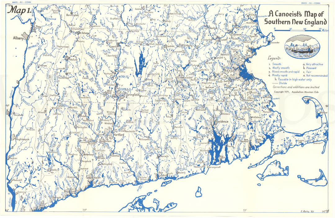 Canoeist's Map of Southern New England (Massachusetts, Connecticut, and Rhode Island) 1971
