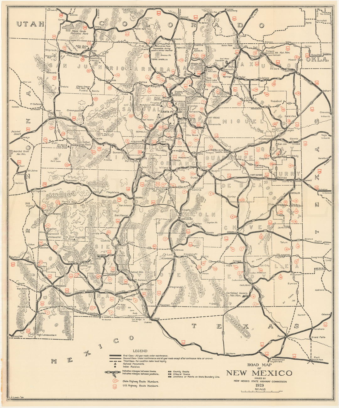 New Mexico 1929 Road Map