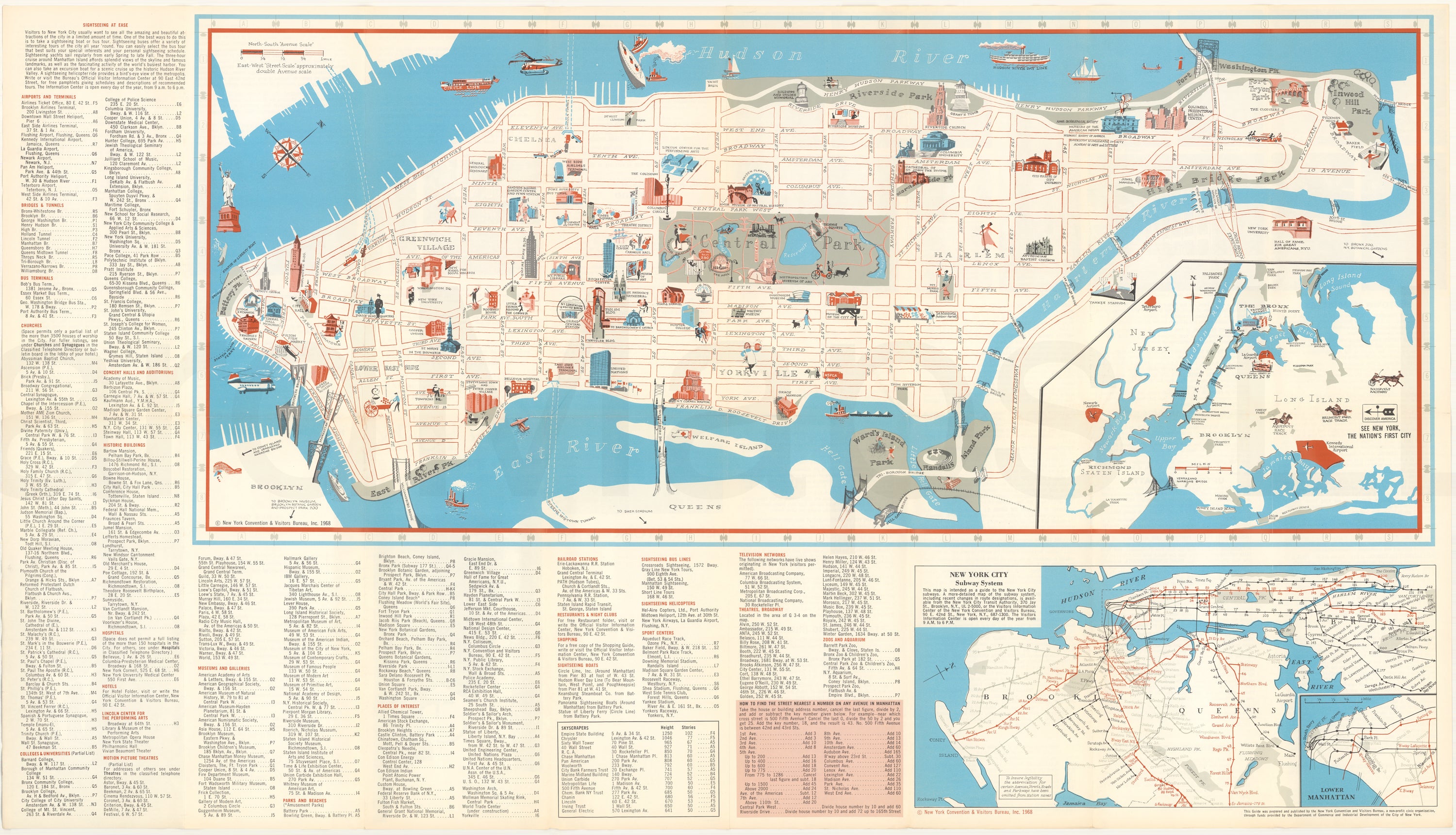 ニューヨーク　New York マンハッタン 鳥瞰図　折りたたみ地図　1968 ニューヨークNew York マンハッタン 鳥瞰図折りたたみ地図1968
