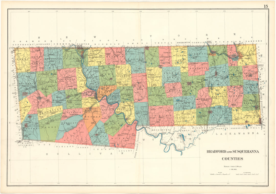 Pennsylvania 1901 Plate 15: Bradford and Susquehanna Counties