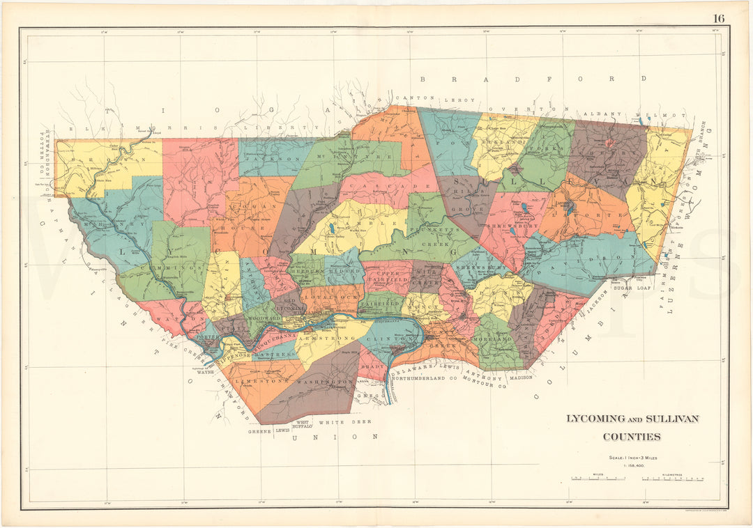 Pennsylvania 1901 Plate 16: Lycoming and Sullivan Counties