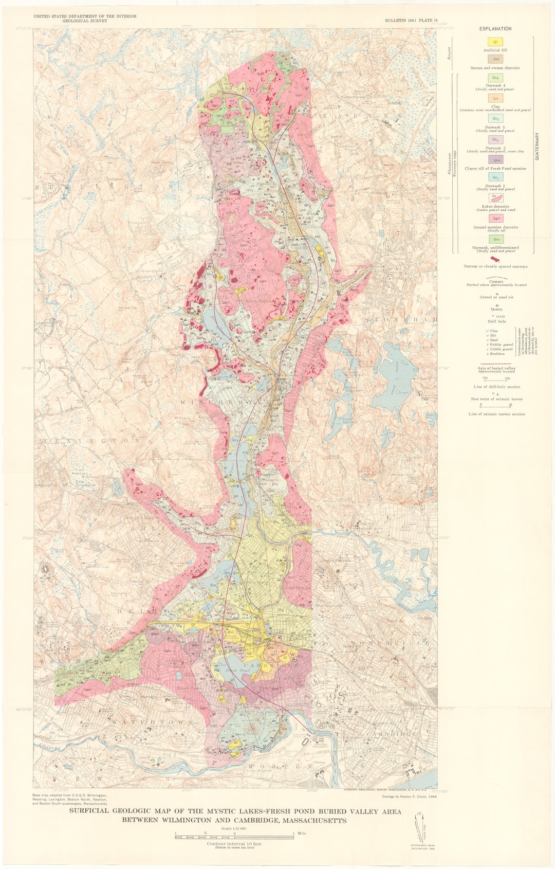 Surficial Geologic Map of the Mystic Lakes - Fresh Pond Buried Valley Area, Massachusetts 1958