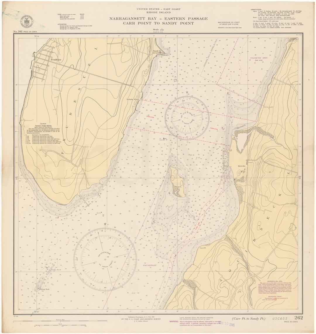 USC&GS Rhode Island: Narragansett Bay - Eastern Passage; Carr Point to Sandy Point 1945