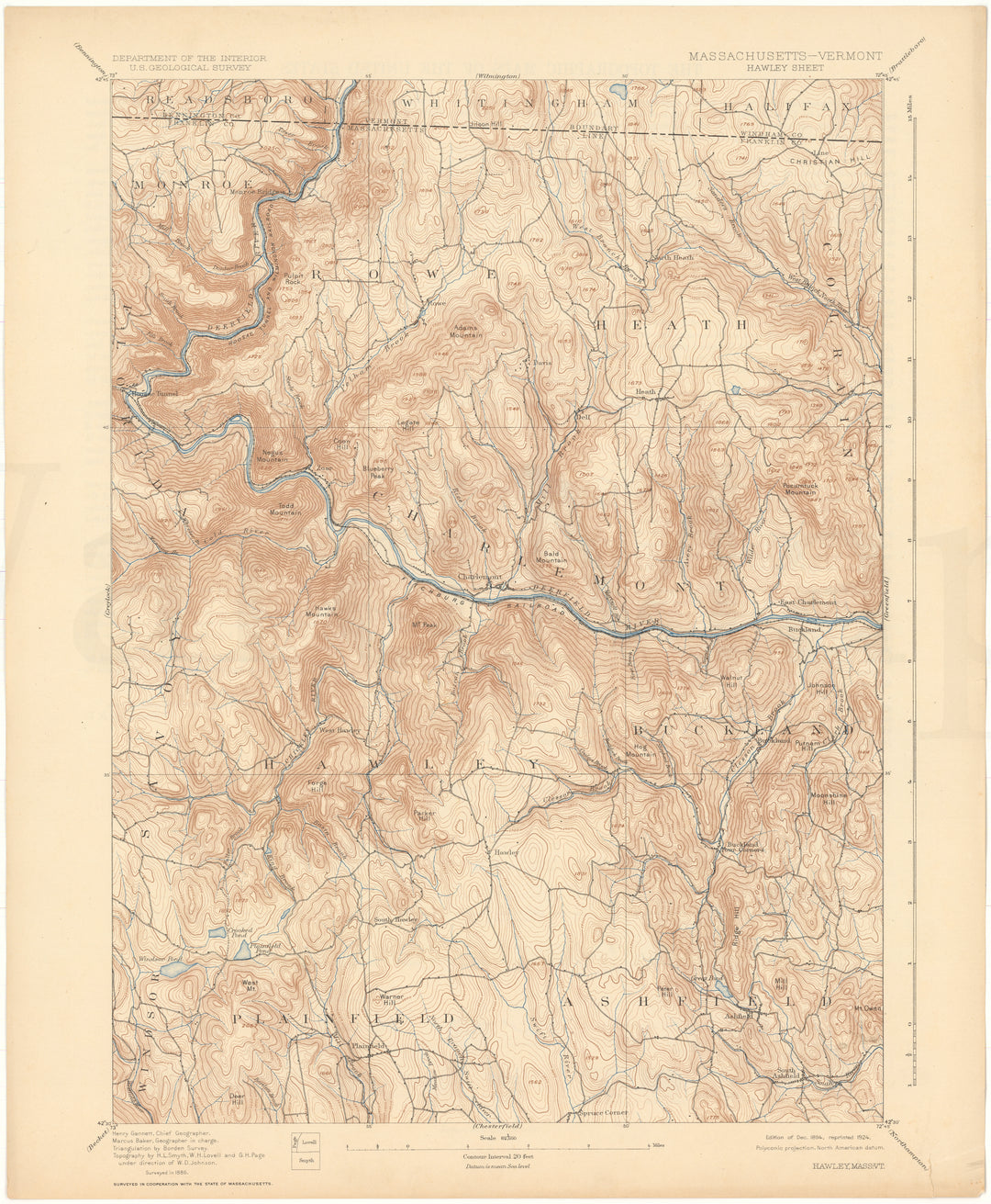 USGS Massachusetts: Hawley Sheet 1898 (Reprinted 1934)