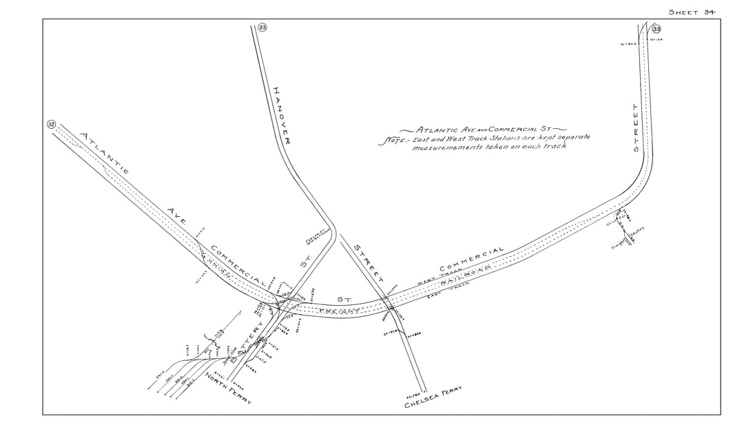 BERy Track Milage Map 1914 Plate 34: Boston, Massachusetts
