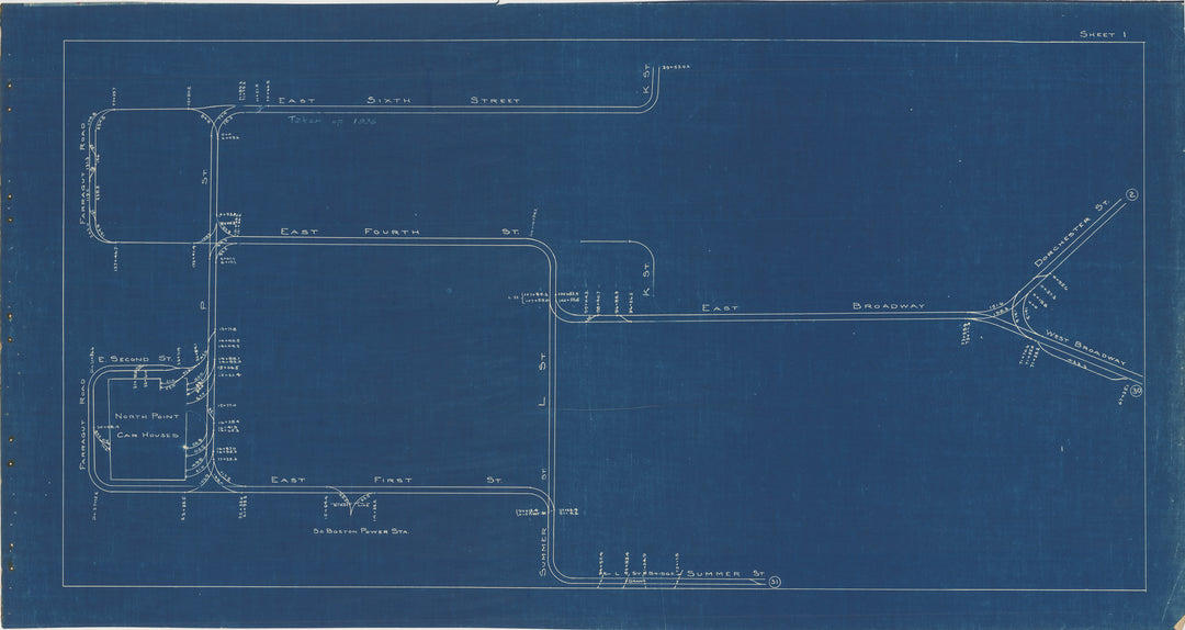BERy Track Milage Map 1936 Plate 01: South Boston, Massachusetts