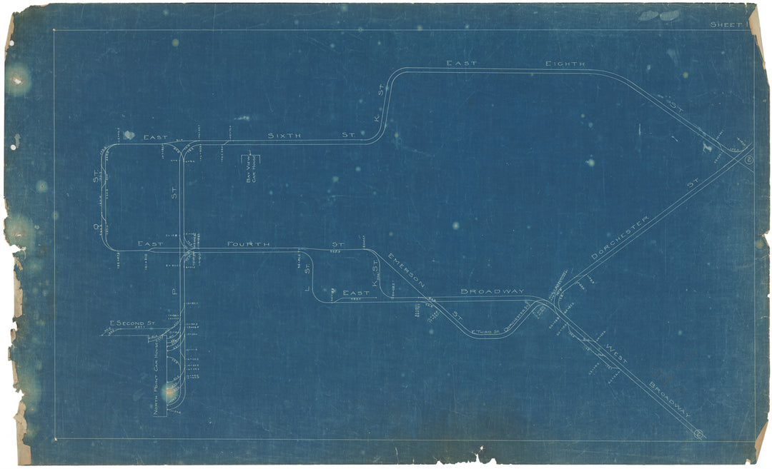 BERy Track Milage Map 1908 Plate 01: South Boston, Massachusetts