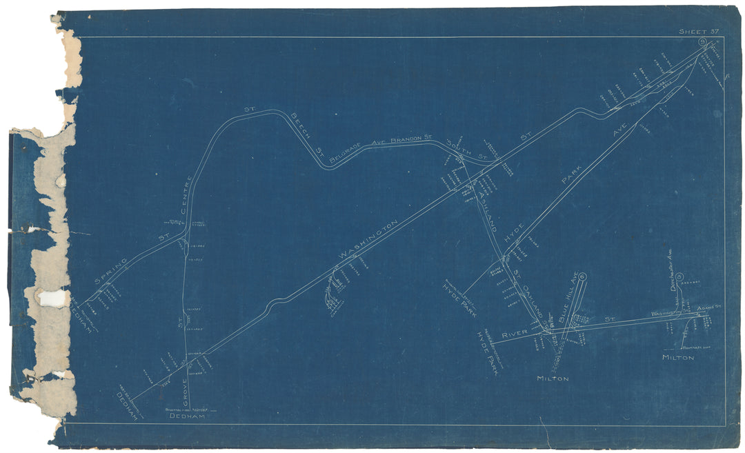 BERy Track Milage Map 1908 Plate 37: West Roxbury, Massachusetts