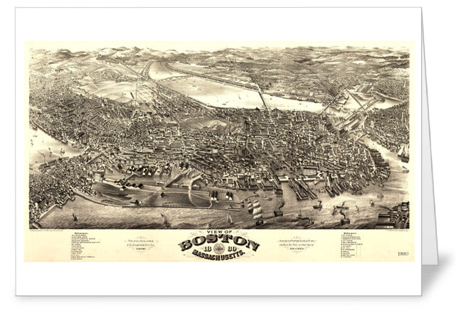 Boston, Massachusetts 1880 Map Greeting Card