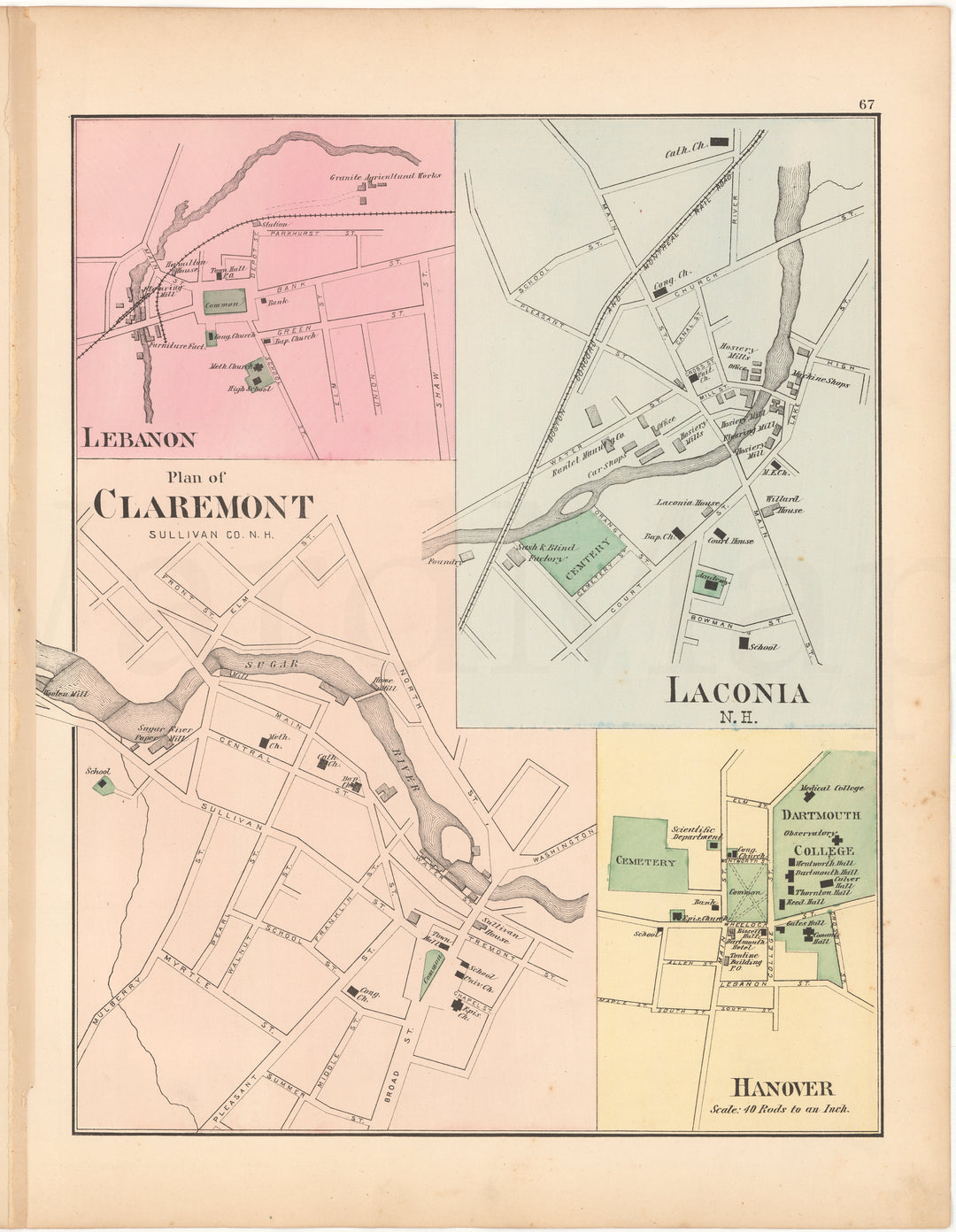 Claremont, Hanover, Laconia, and Lebanon Centers, New Hampshire 1877