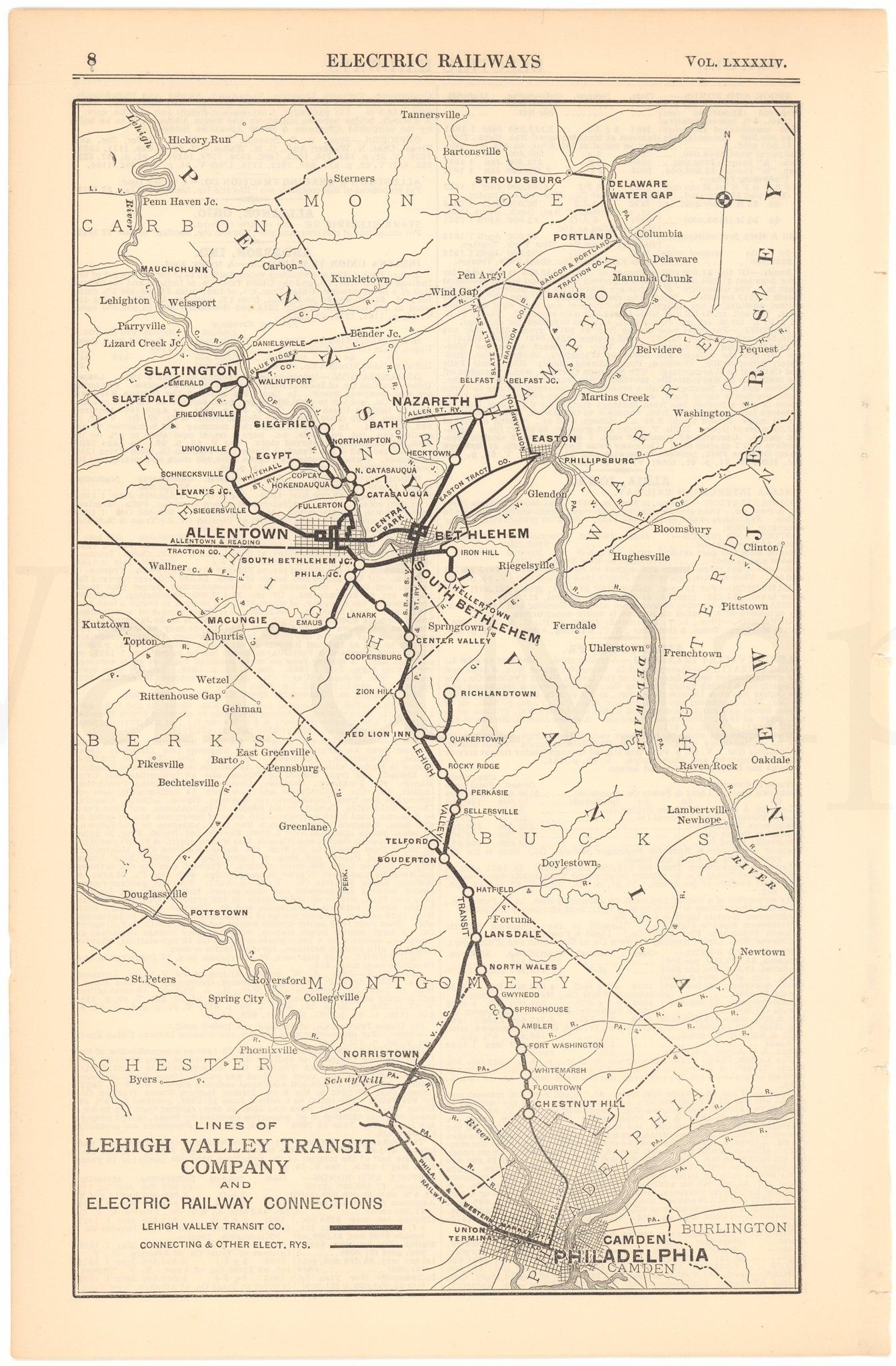 Lehigh Valley Transit Co. and Connections, Pennsylvania 1912 WardMaps LLC