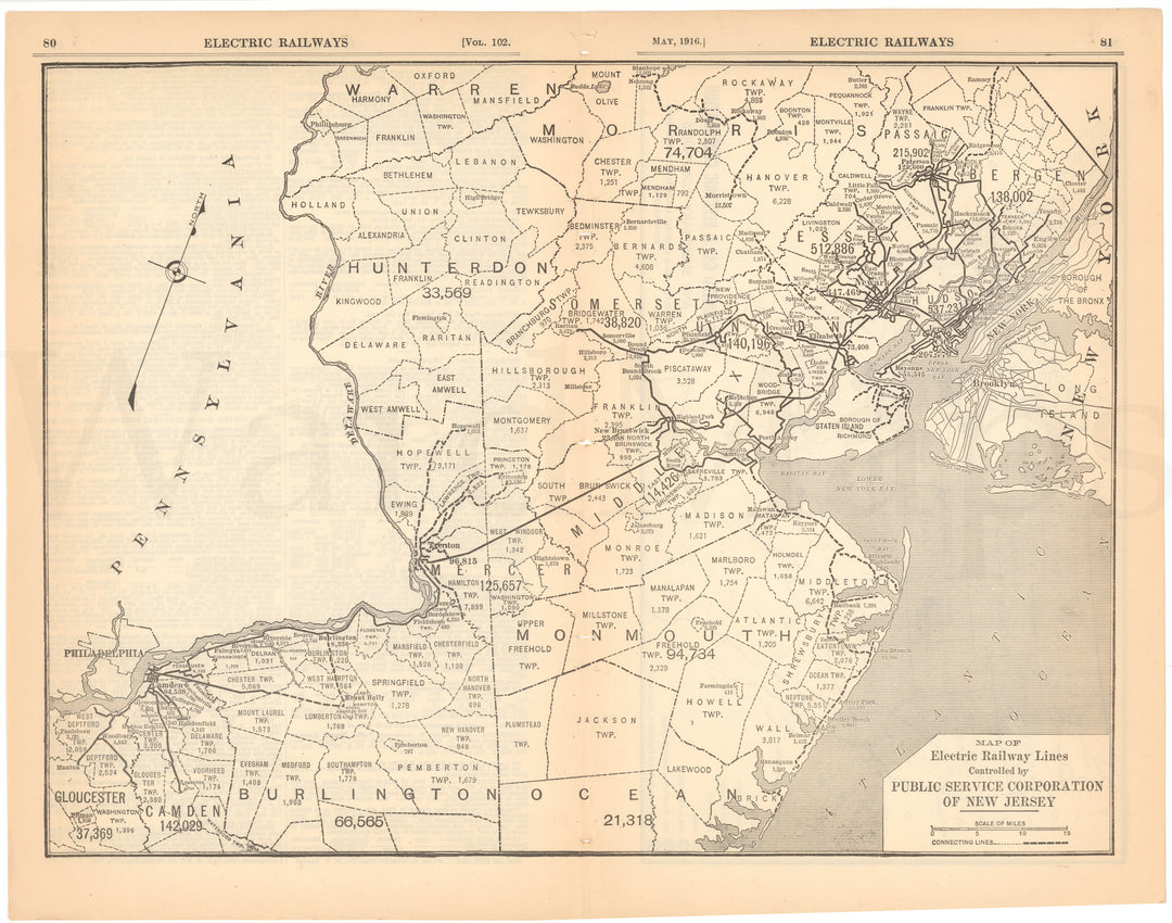 Public Service Corporation of New Jersey 1916: Electric Railway Lines
