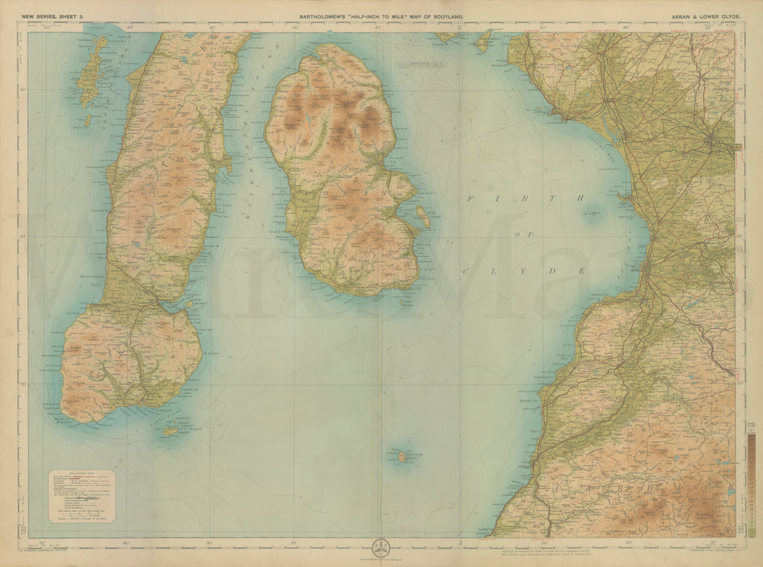 "Half-Inch to Mile" Scotland Circa 1920s Plate 03: Arran & Lower Clyde