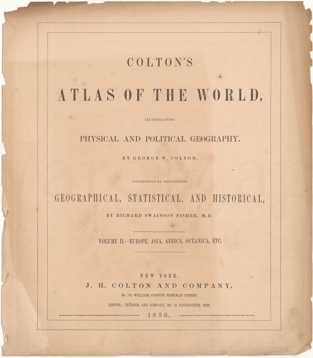 Colton's Atlas of the World 1856 Vol. II: Title Page