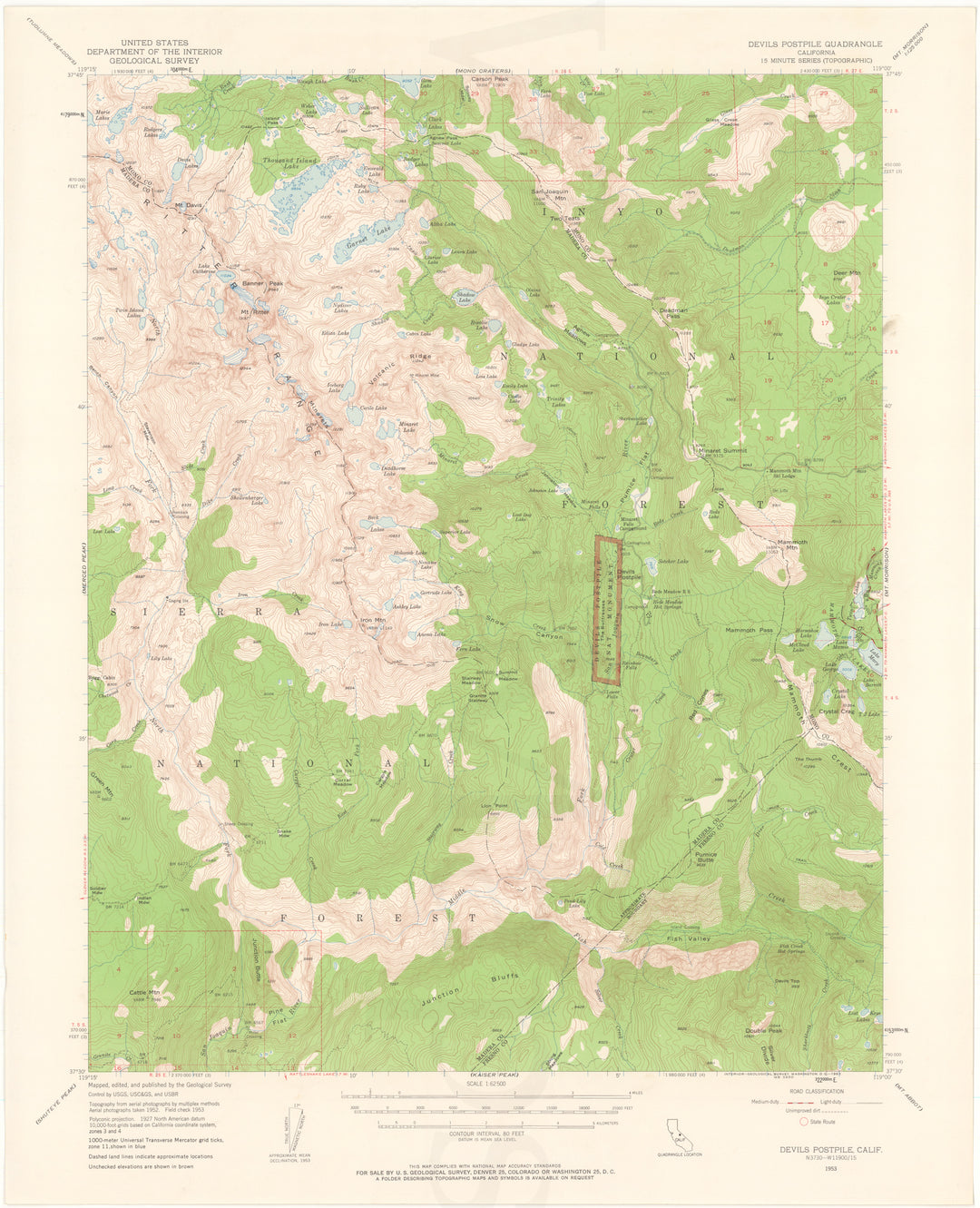 USGS California: Devils Postpile Sheet 1953