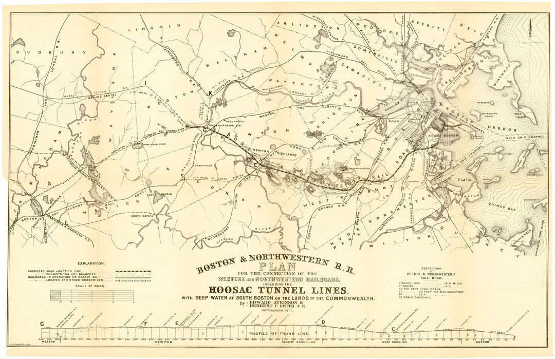 Boston & Northwestern Railroad Plan (Proposed) Massachusetts 1873