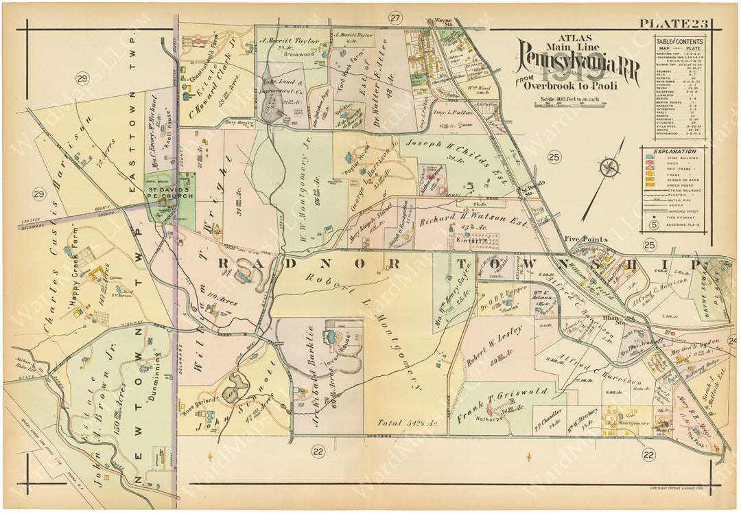 Main Line Properties Overbrook to Paoli, Pennsylvania 1920 Plate 023: Radnor Township NW