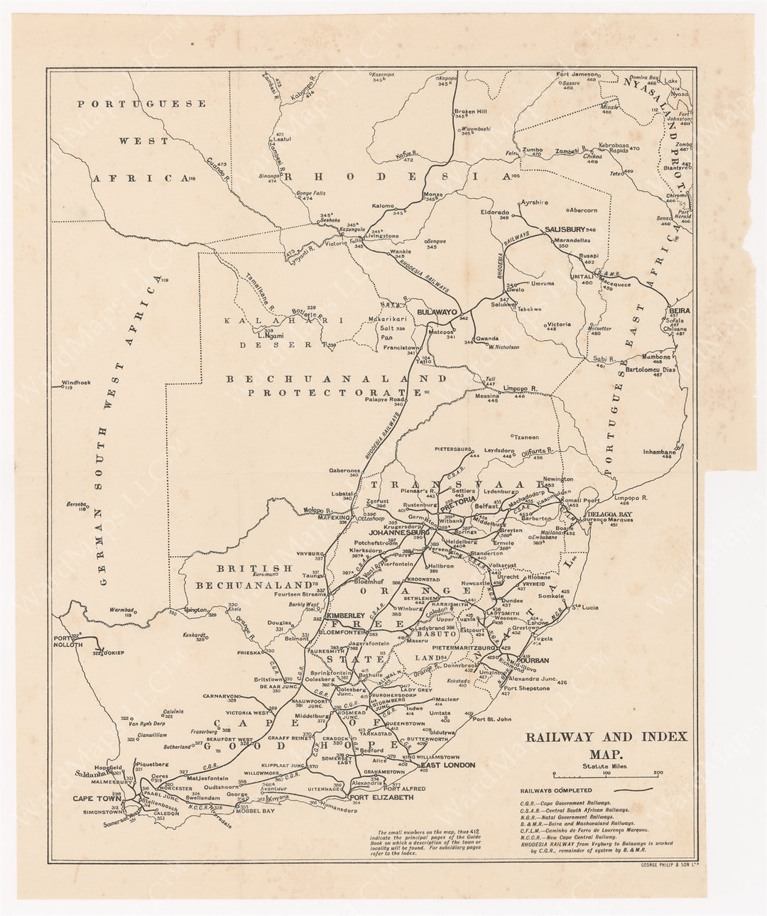 Southern Africa 1911: Railway and Index Map
