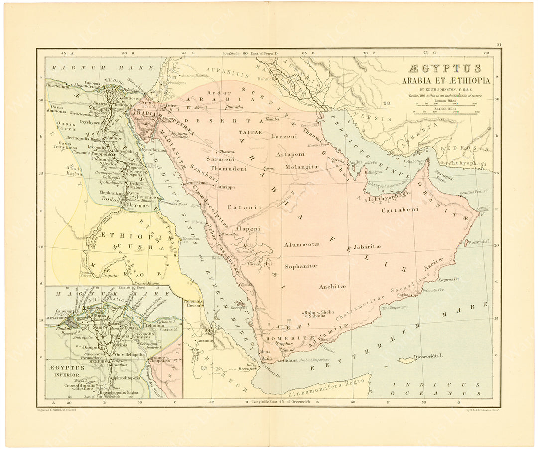 Classical Map c.1897: Ancient Egypt, Arabia, and Nubia