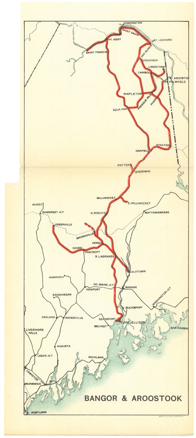 Bangor & Aroostook Railroad (Maine) System Map 1923