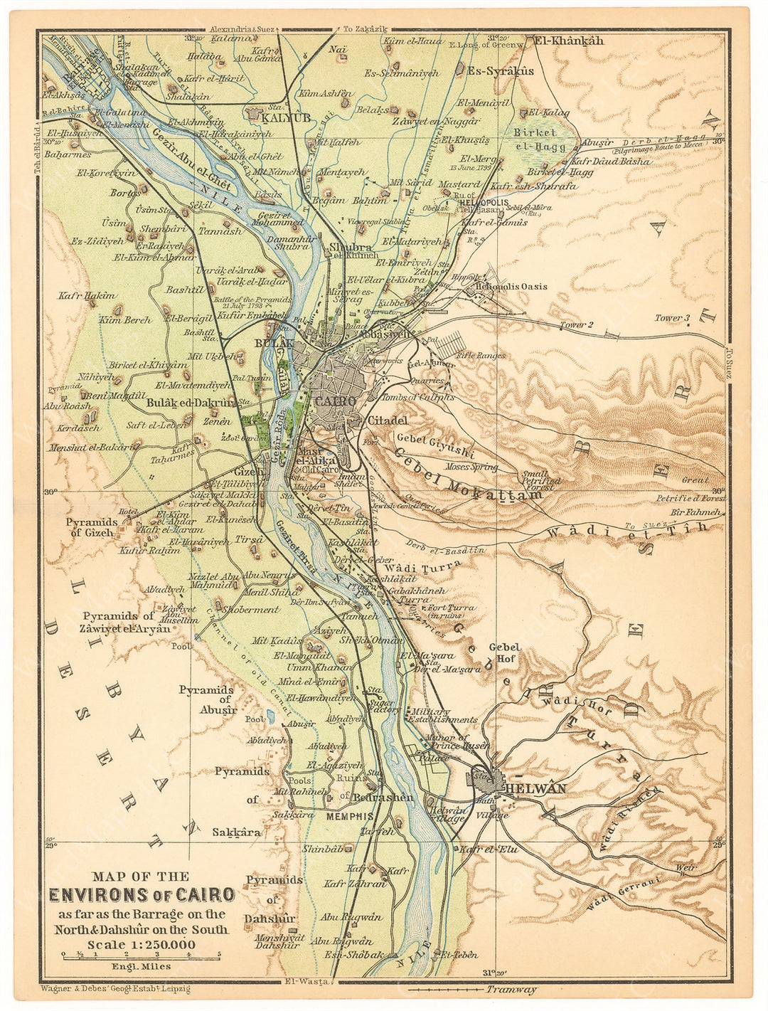 Cairo and Environs Along the Nile River, Egypt 1911