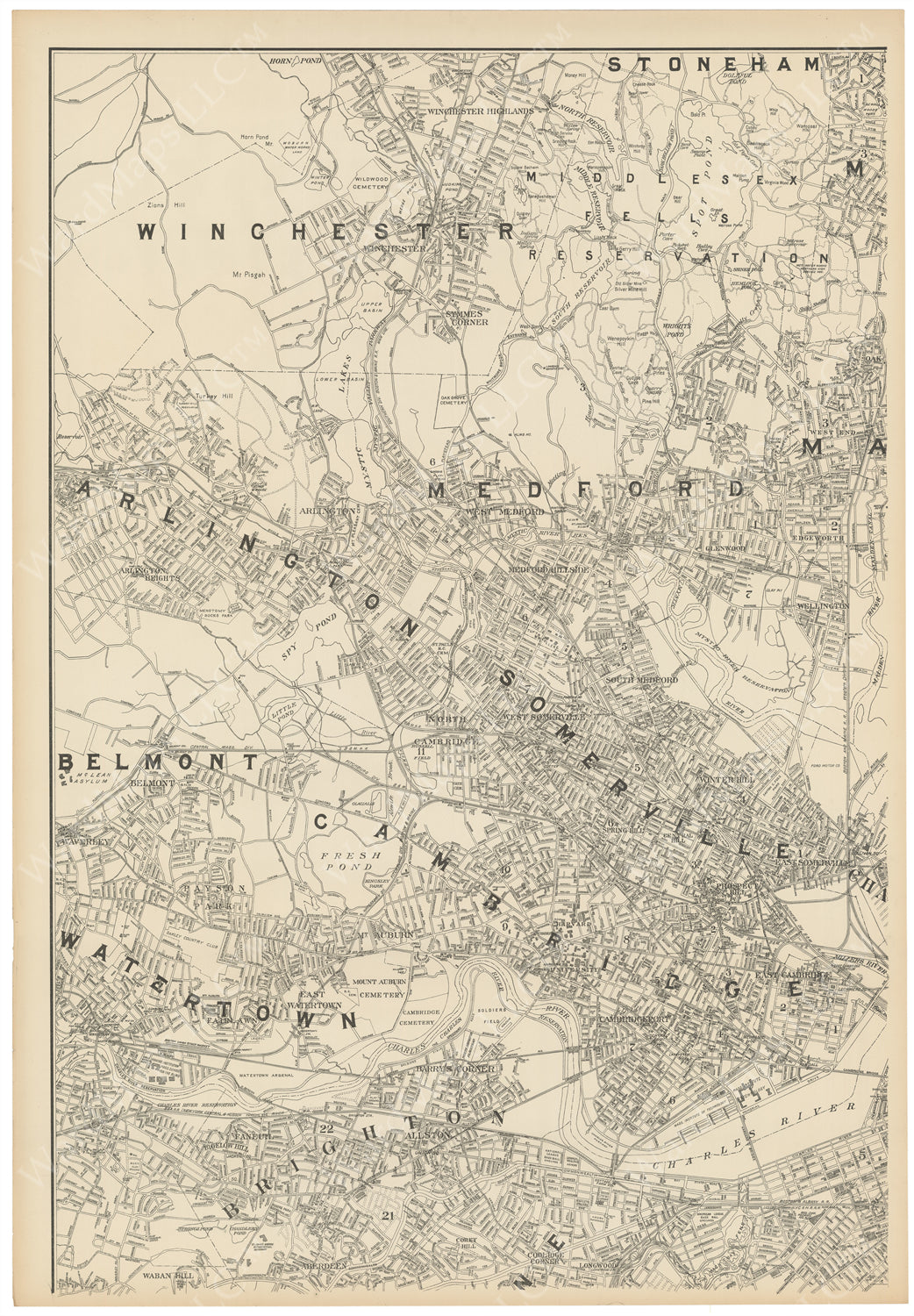 Boston, Massachusetts and Suburbs Circa 1910: Northwest Sheet