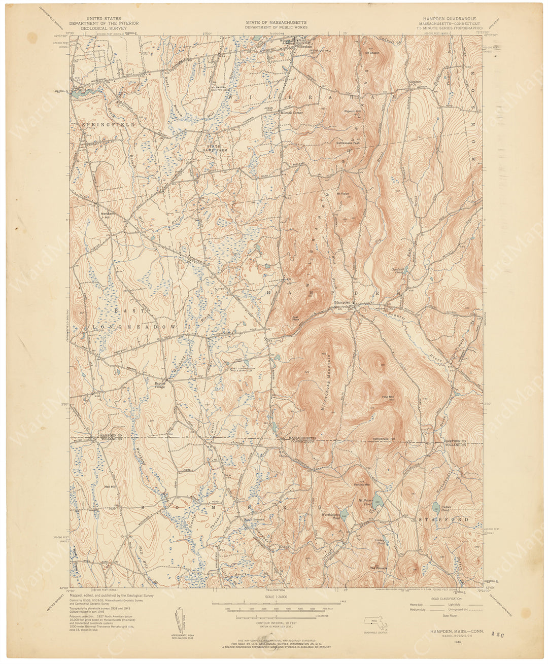 USGS Connecticut and Massachusetts: Hampden Sheet 1946