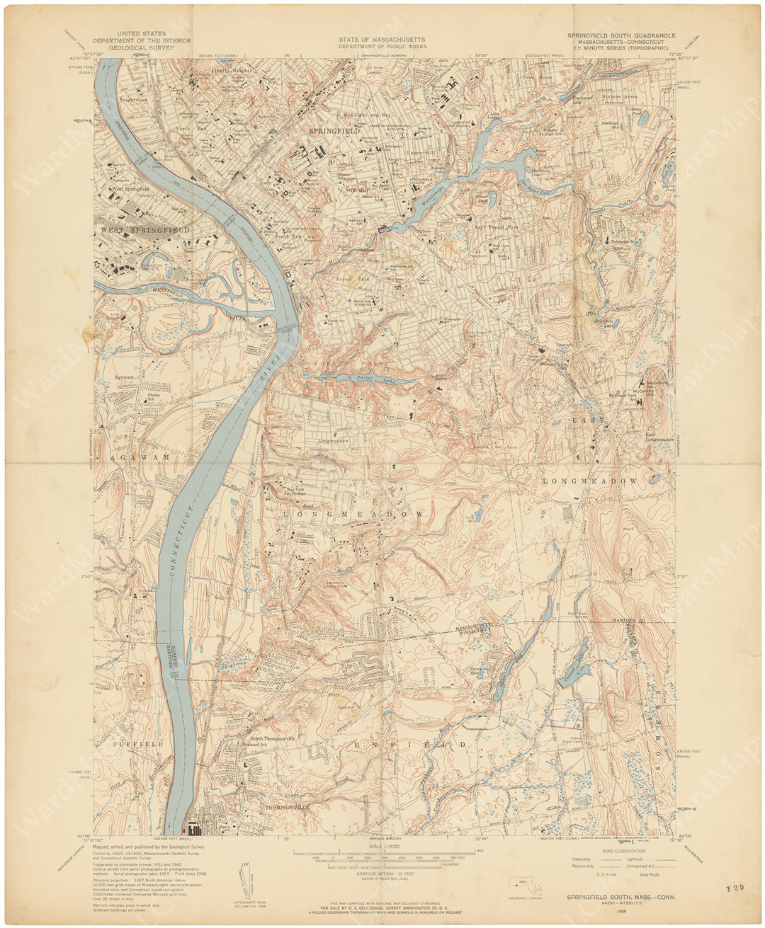 USGS Connecticut and Massachusetts: Springfield South 1958
