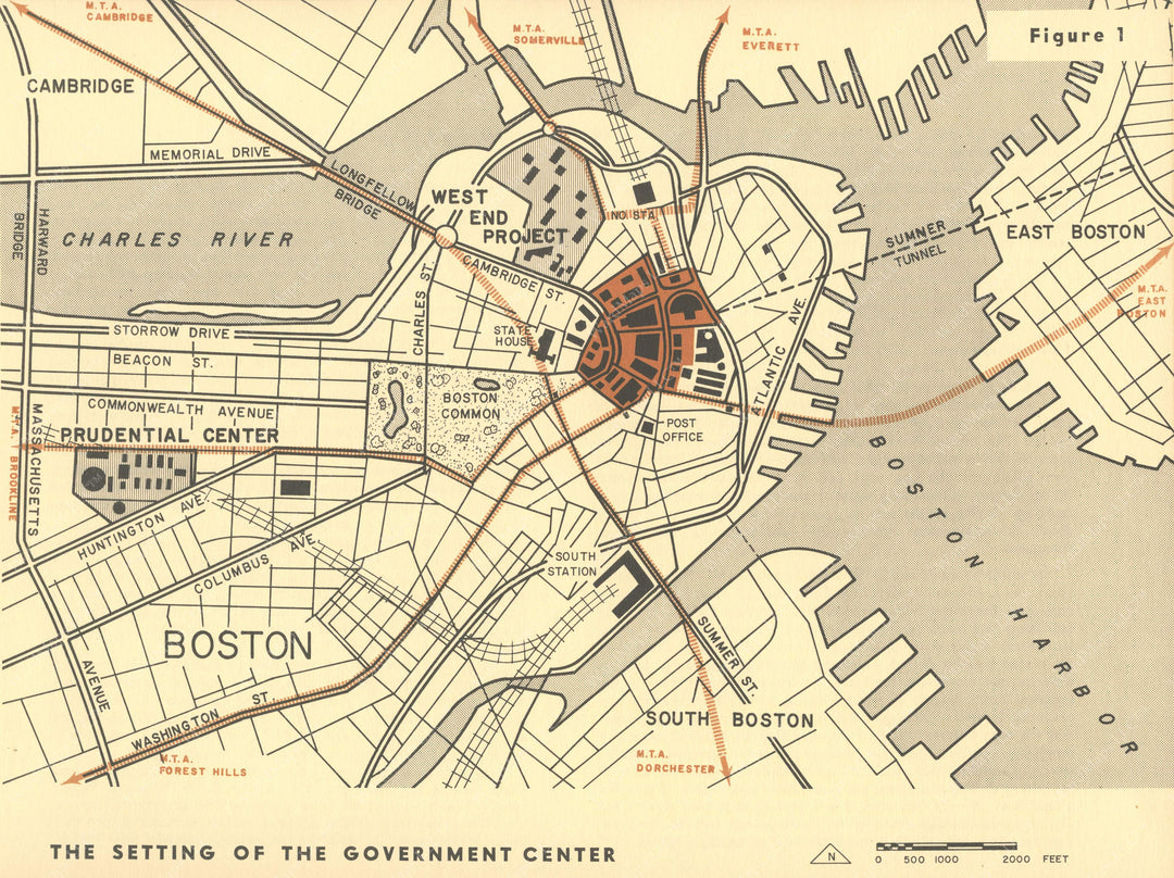 Boston, Massachusetts 1959: Government Center Locator Map