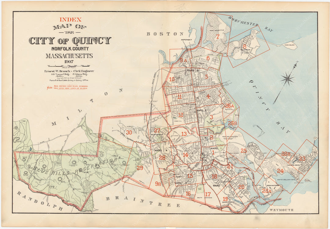 Quincy, Massachusetts 1907 Index Map