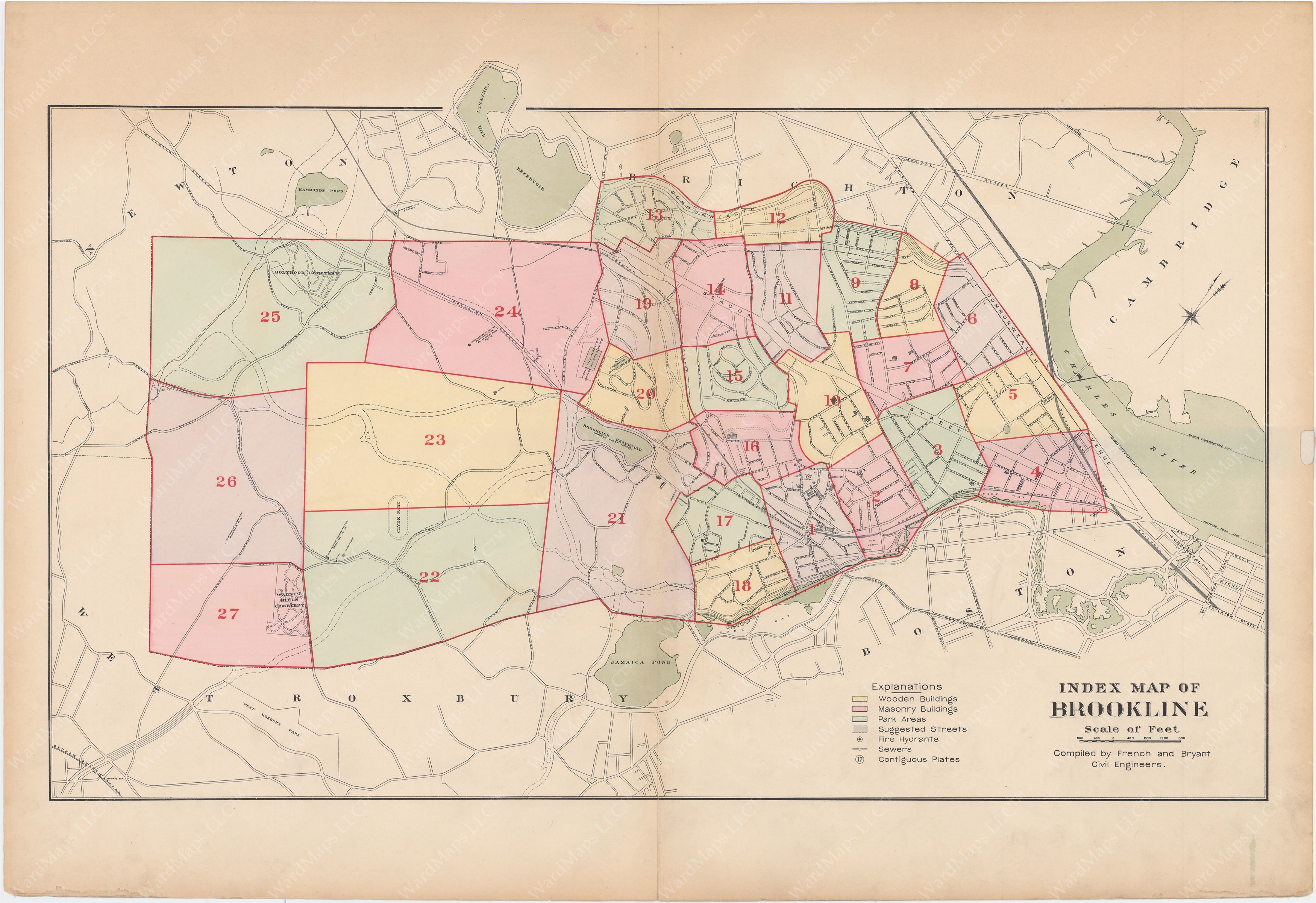 Brookline, Massachusetts 1897 Index Map WardMaps LLC