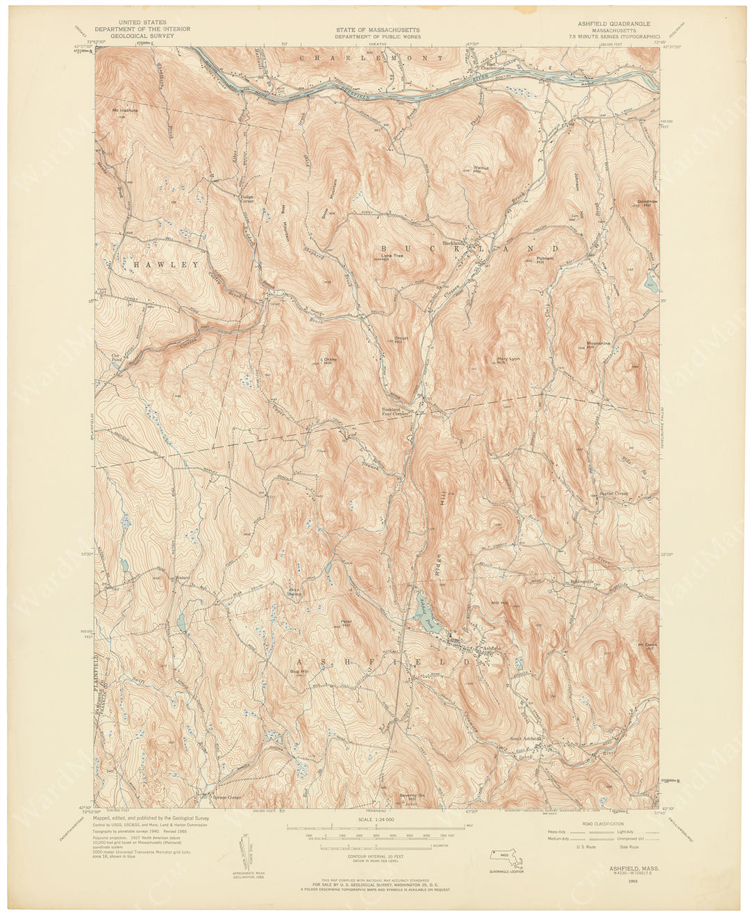 USGS Massachusetts: Ashfield Sheet 1955