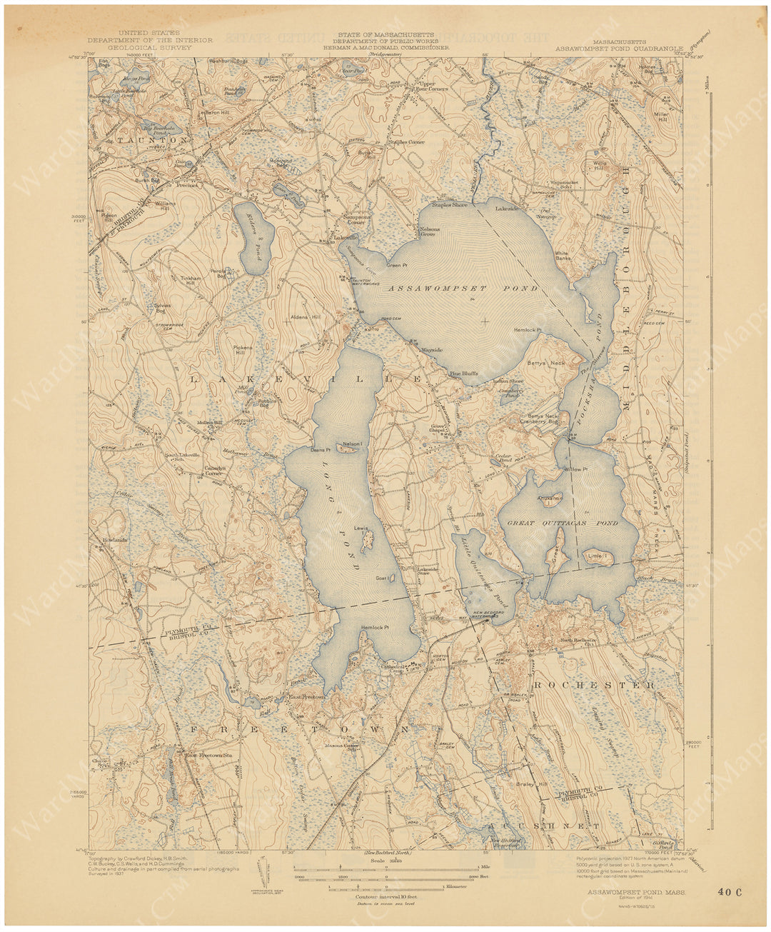 USGS Massachusetts: Assawompset Pond Sheet 1941