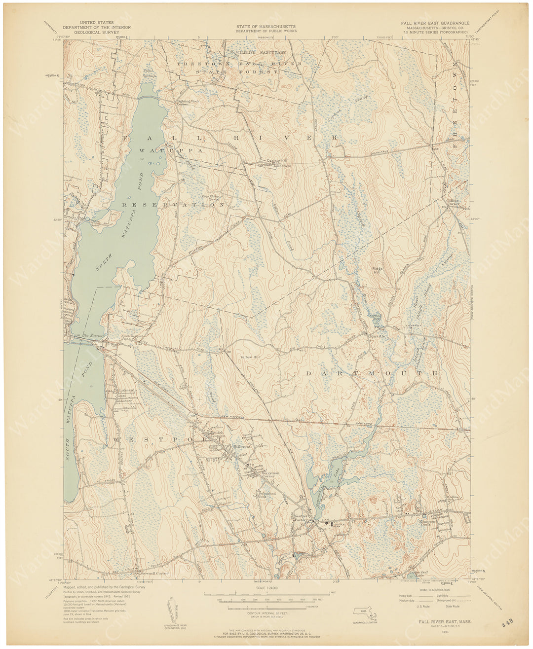USGS Massachusetts: Fall River East Sheet 1951