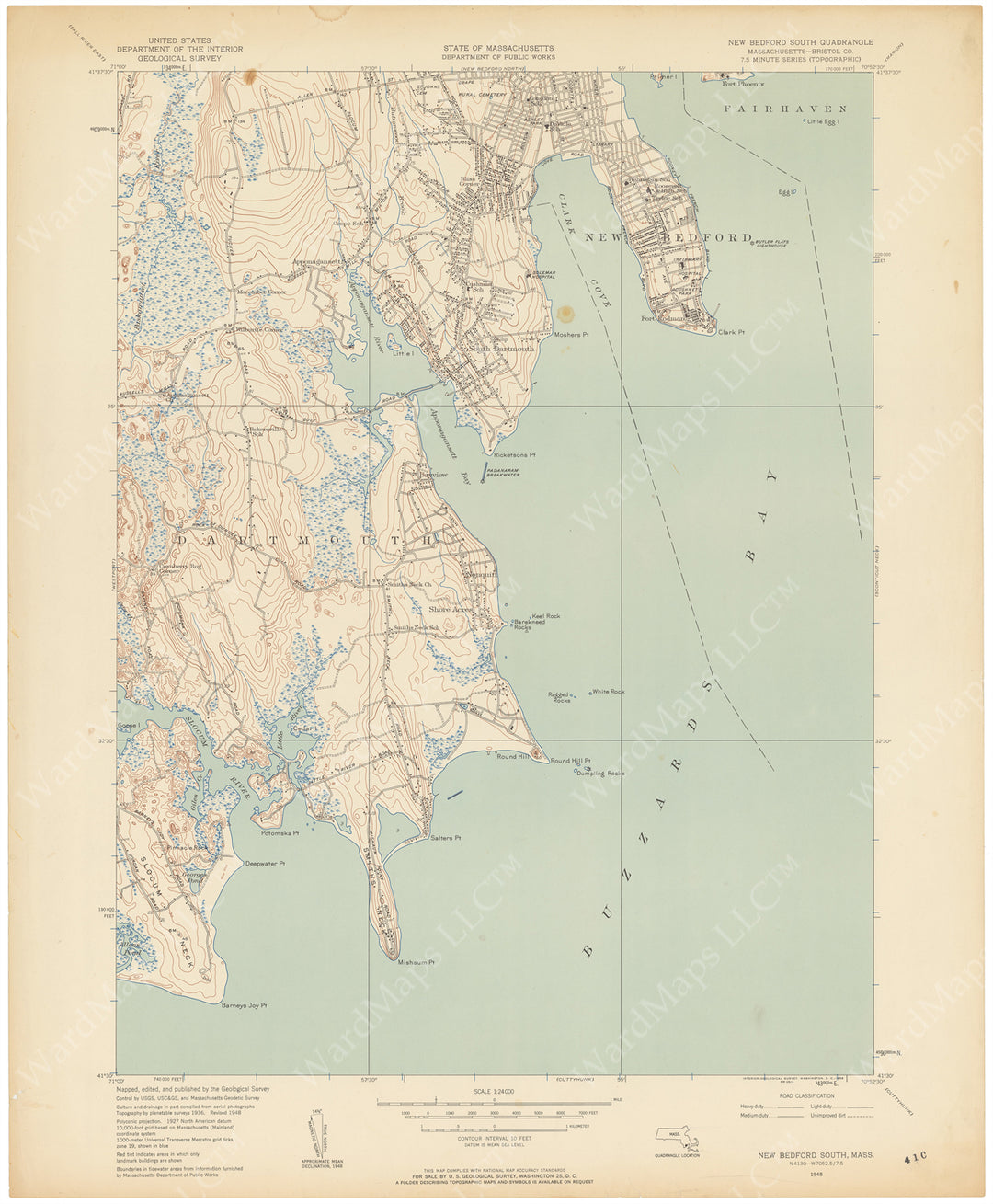 USGS Massachusetts: New Bedford South Sheet 1948