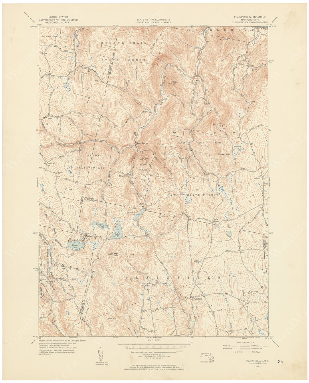 USGS Massachusetts: Plainfield Sheet 1955