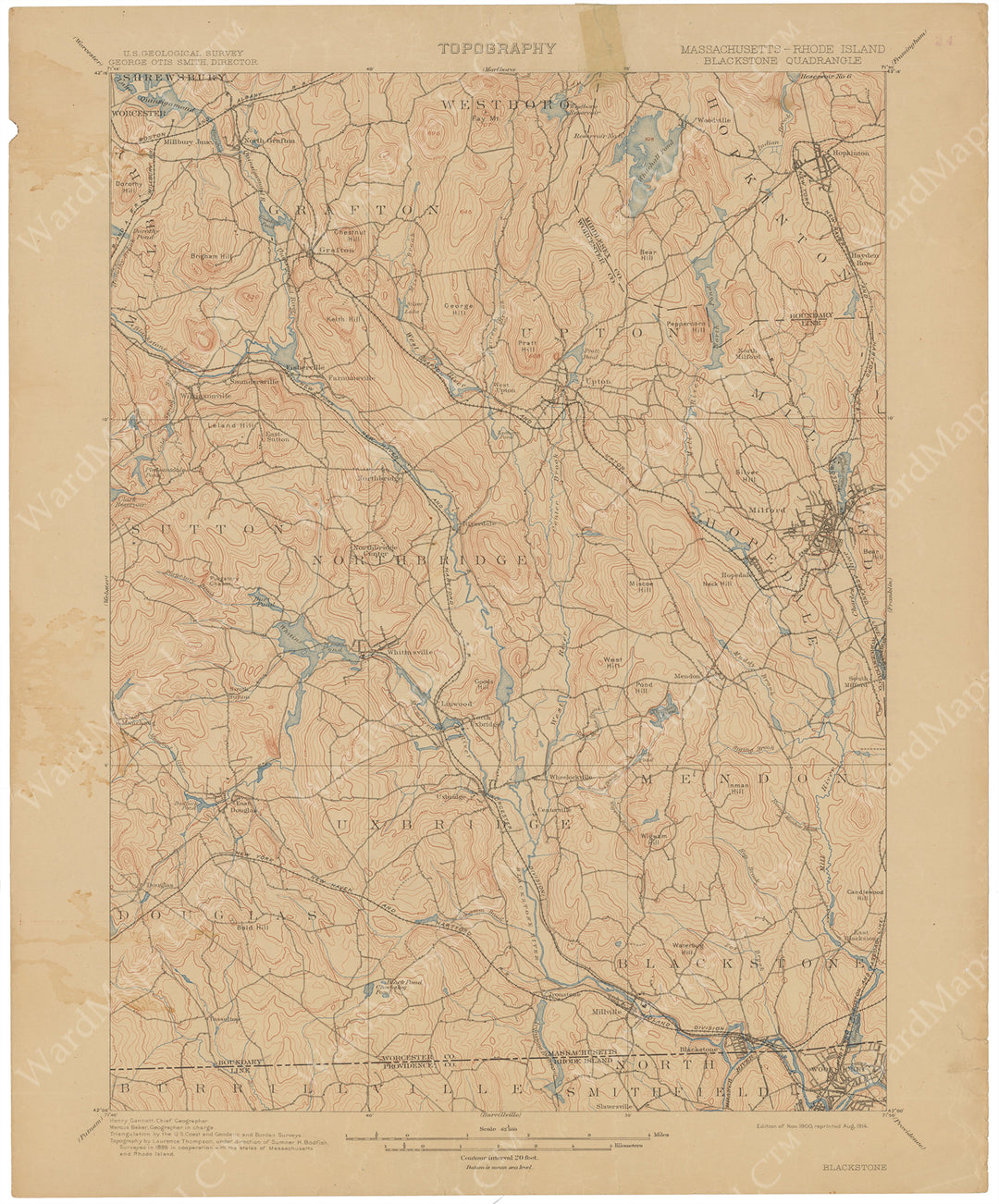 USGS Massachusetts and Rhode Island: Blackstone Sheet 1914