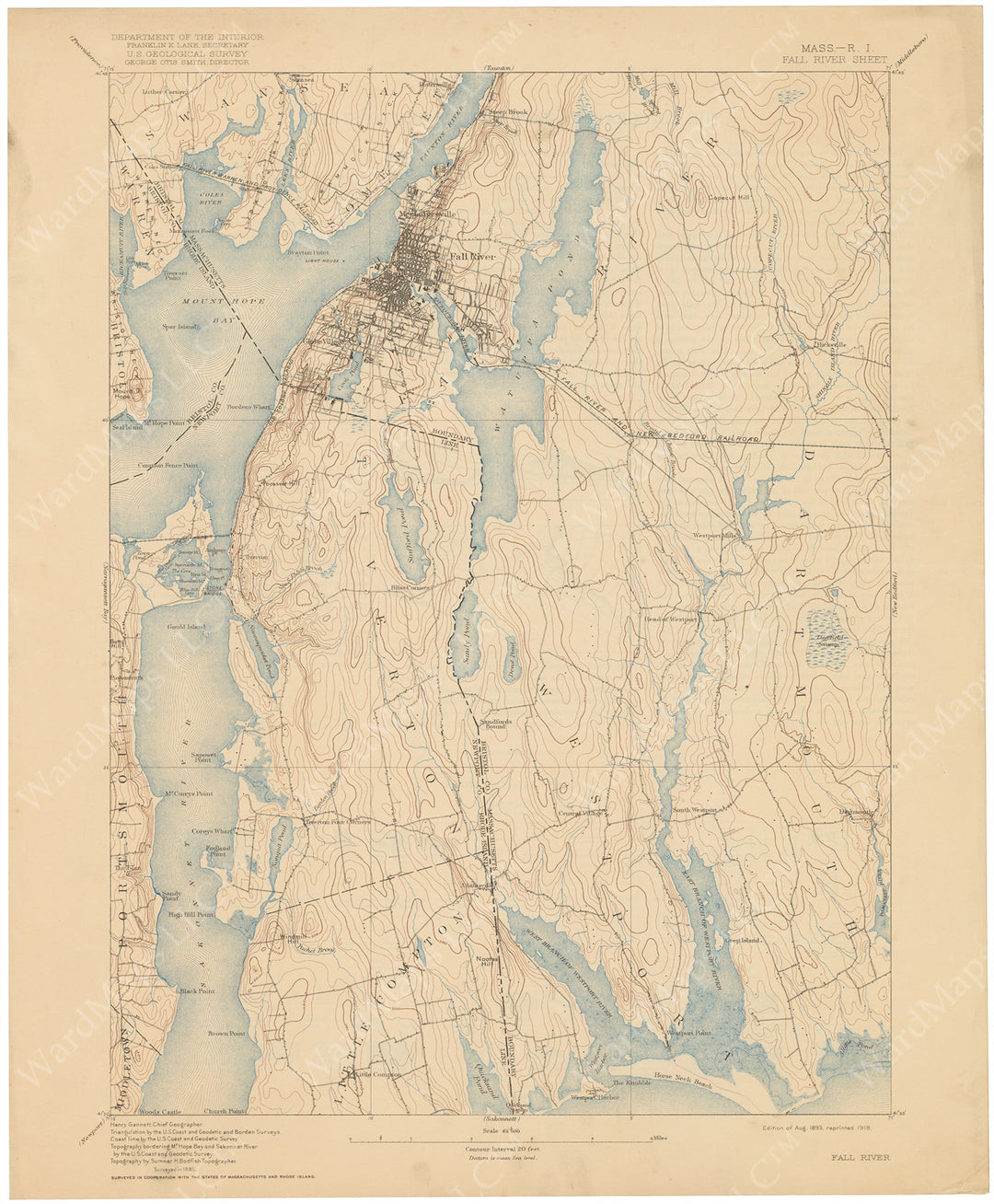 USGS Massachusetts and Rhode Island: Fall River Sheet 1918