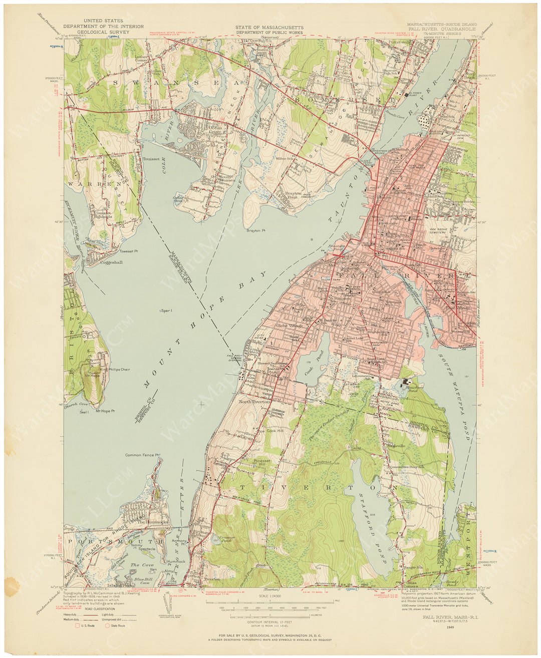 USGS Massachusetts and Rhode Island: Fall River Sheet 1949