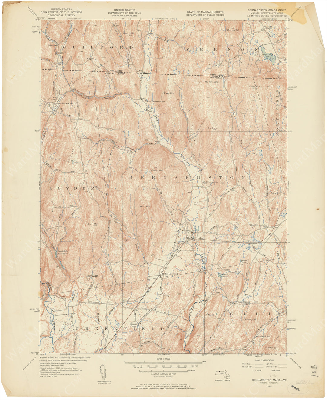 USGS Massachusetts and Vermont: Bernardston Sheet 1945