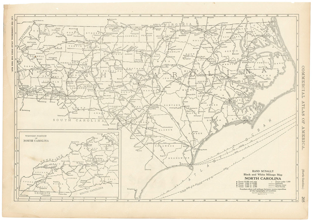 North Carolina 1925: Mileage Map
