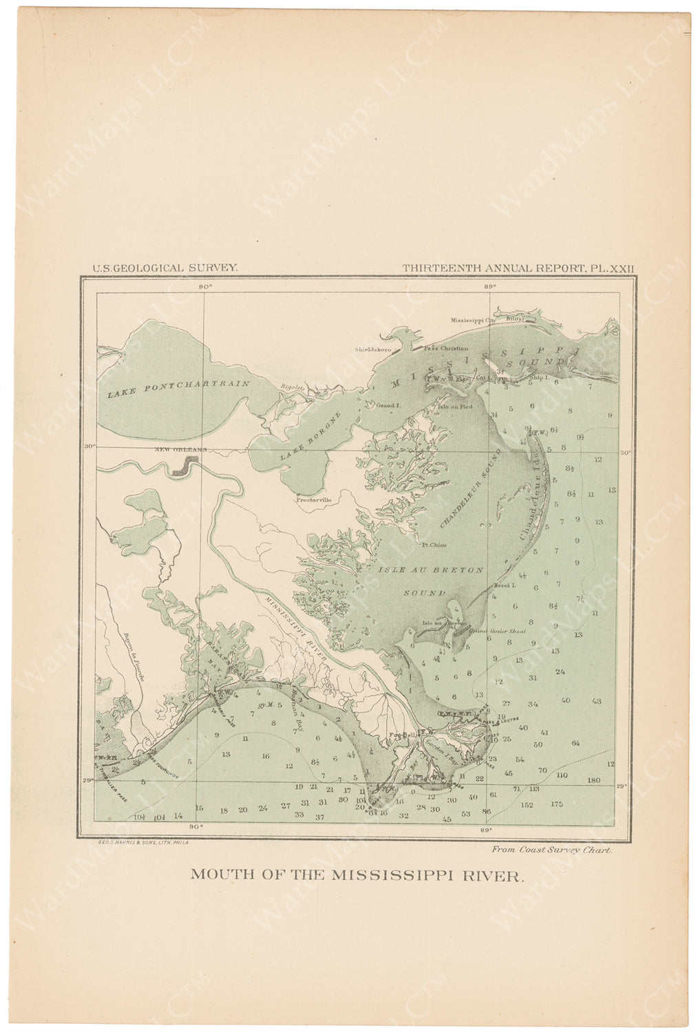 USGS Louisiana: Mississippi River Delta 1893