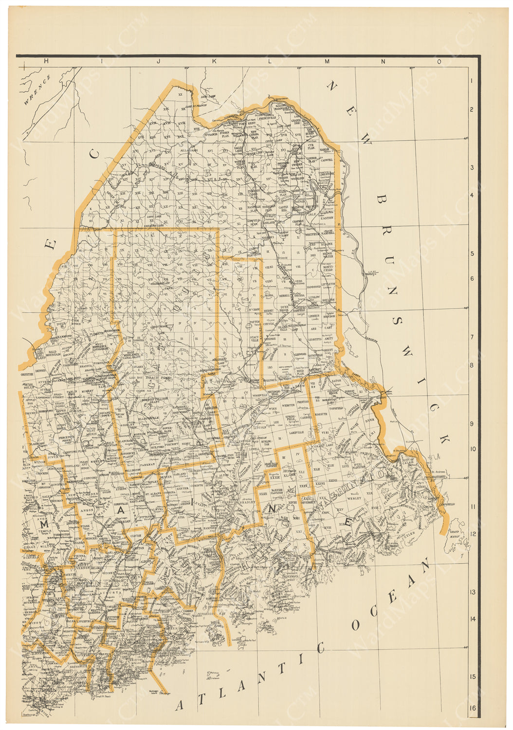 New England Circa 1910 Four-Part Map: Northeast Sheet