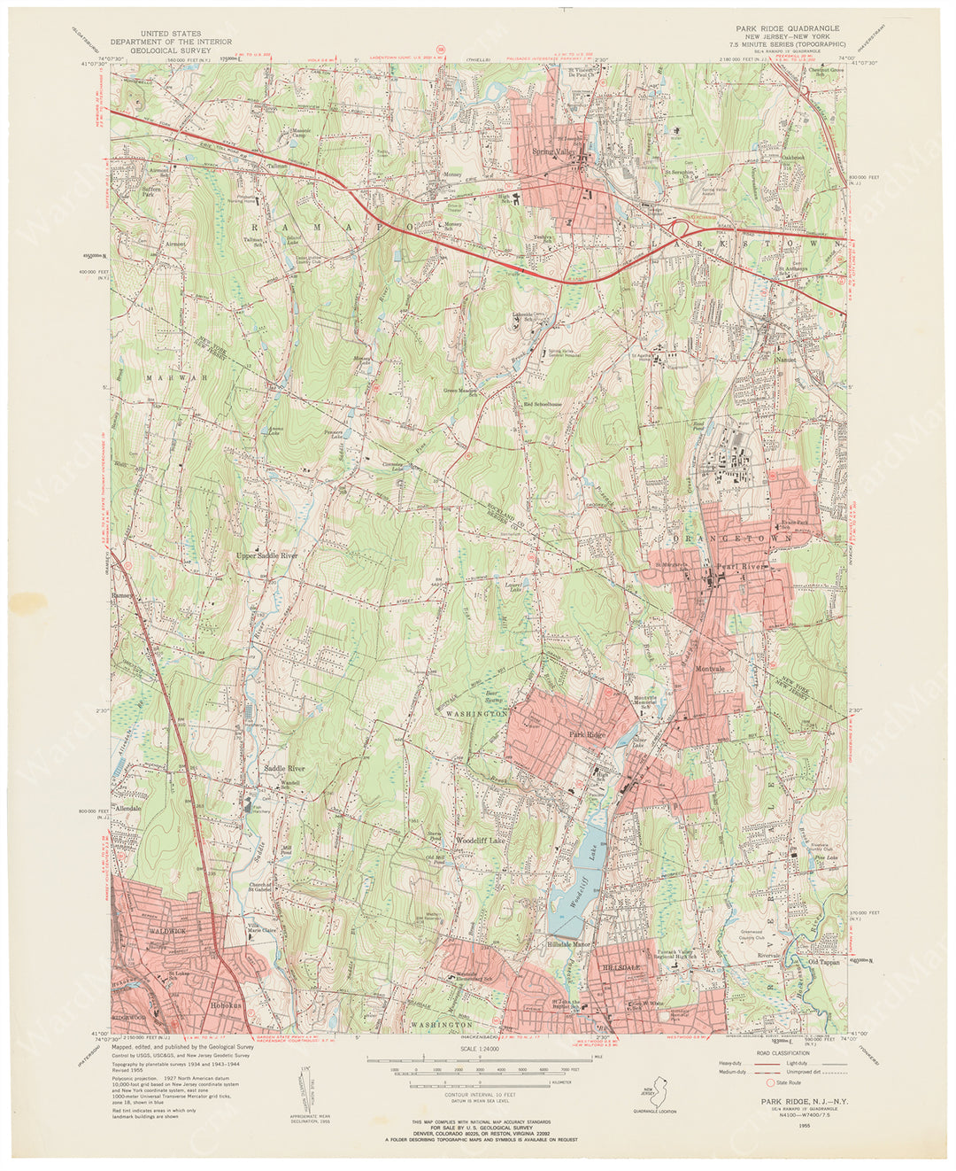 USGS New Jersey and New York: Park Ridge Sheet 1955