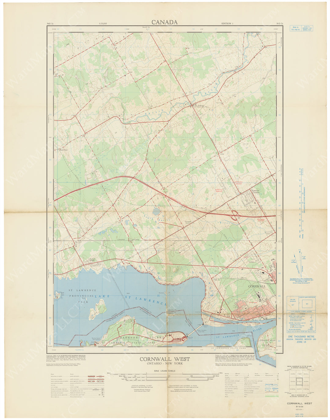 Canada 1:25,000: Cornwall West (Ontario - New York State) Sheet 1964