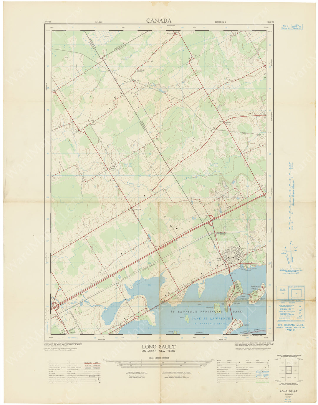 Canada 1:25,000: Long Sault (Ontario - New York State) Sheet 1966