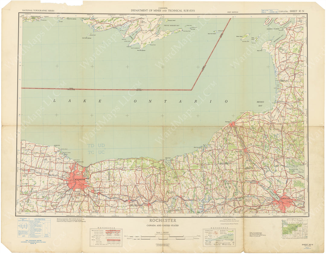 Canada 1:250,000: Rochester, NY (Ontario - New York State) Sheet 1953