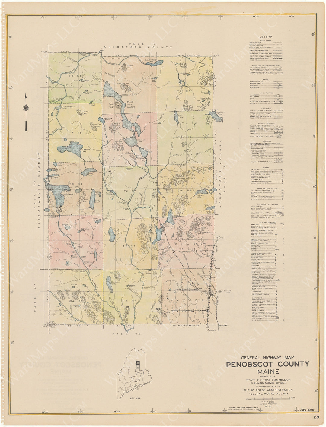 Maine Highway Atlas 1938: Penobscot County 1 of 6